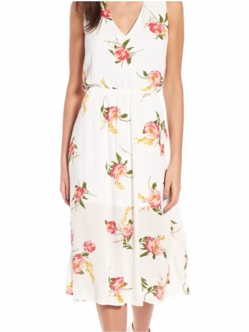 WAYF Rose Print Midi Dress Sleeveless Blouson 2XL Floral Boho Summer NWOT
